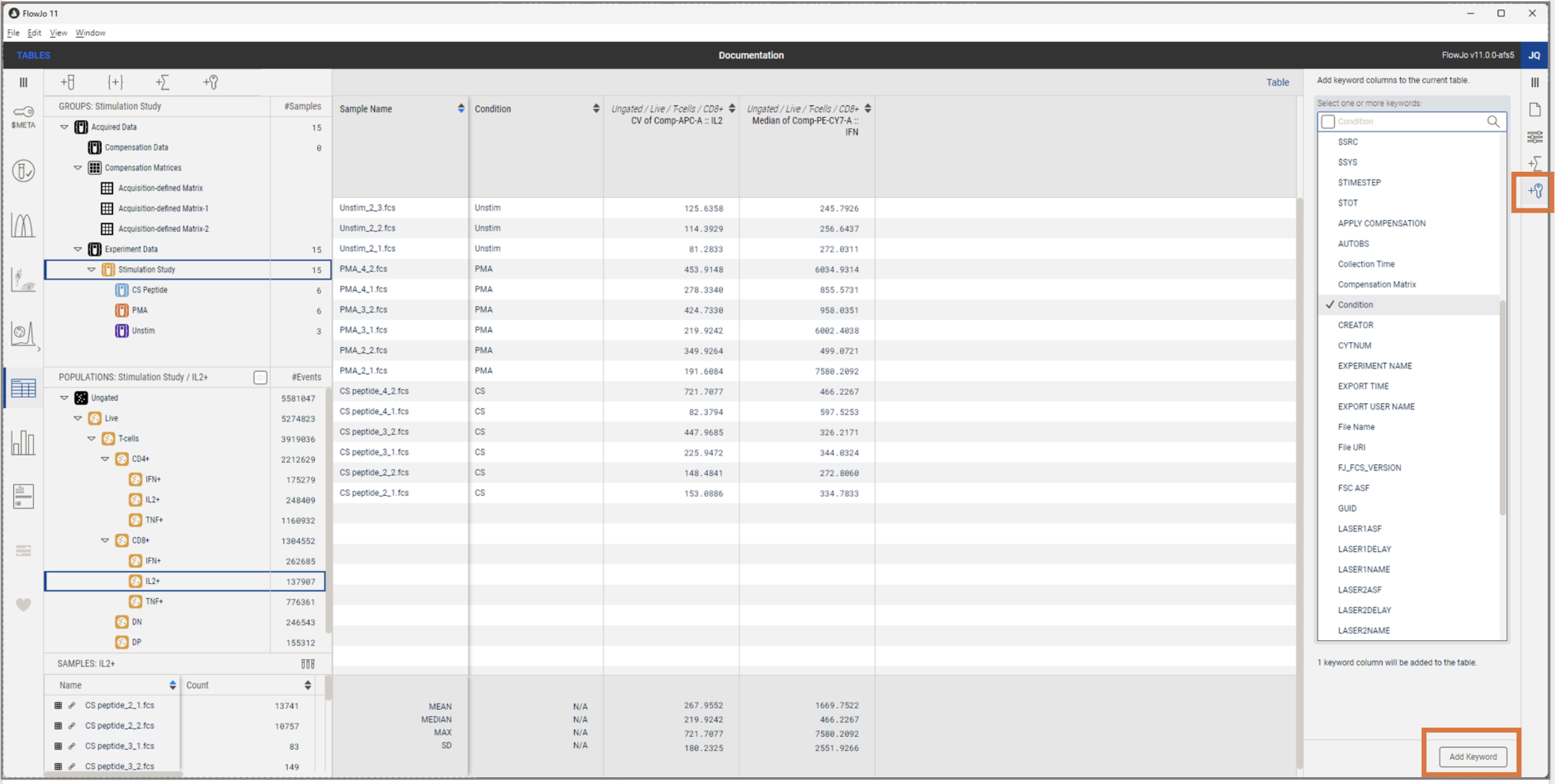 Tables Keywords Properties Panel | FlowJo, LLC